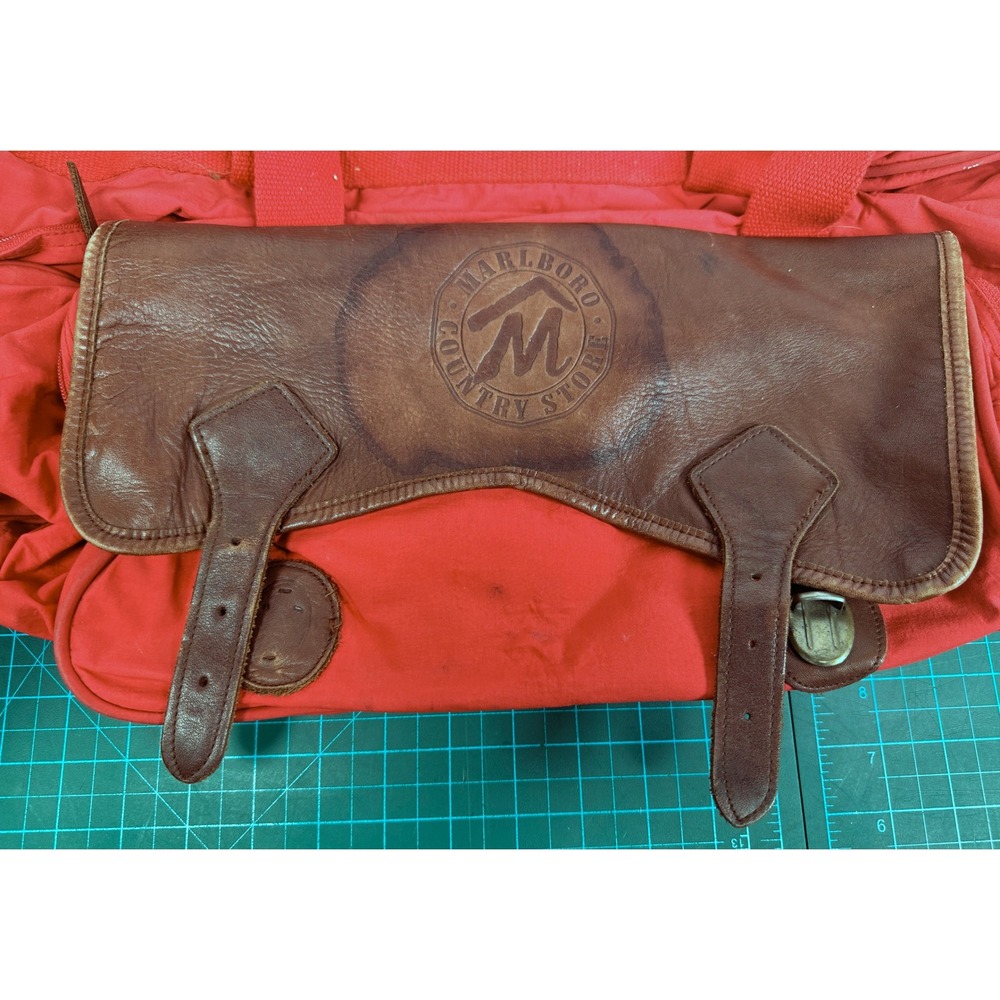 Vintage American Express Country Store Red Canvas Leather Duffel Travel Bag